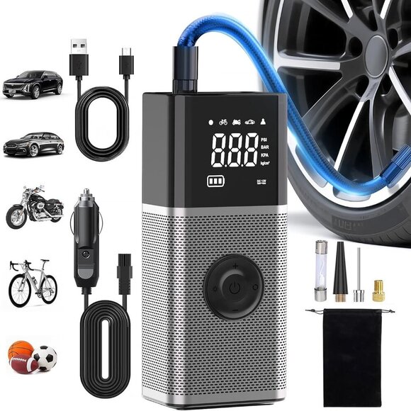 Tire Inflator Portable Air Compressor, Bike Pump, 150PSI Air Pump for Car Tires - Picture 1 of 7